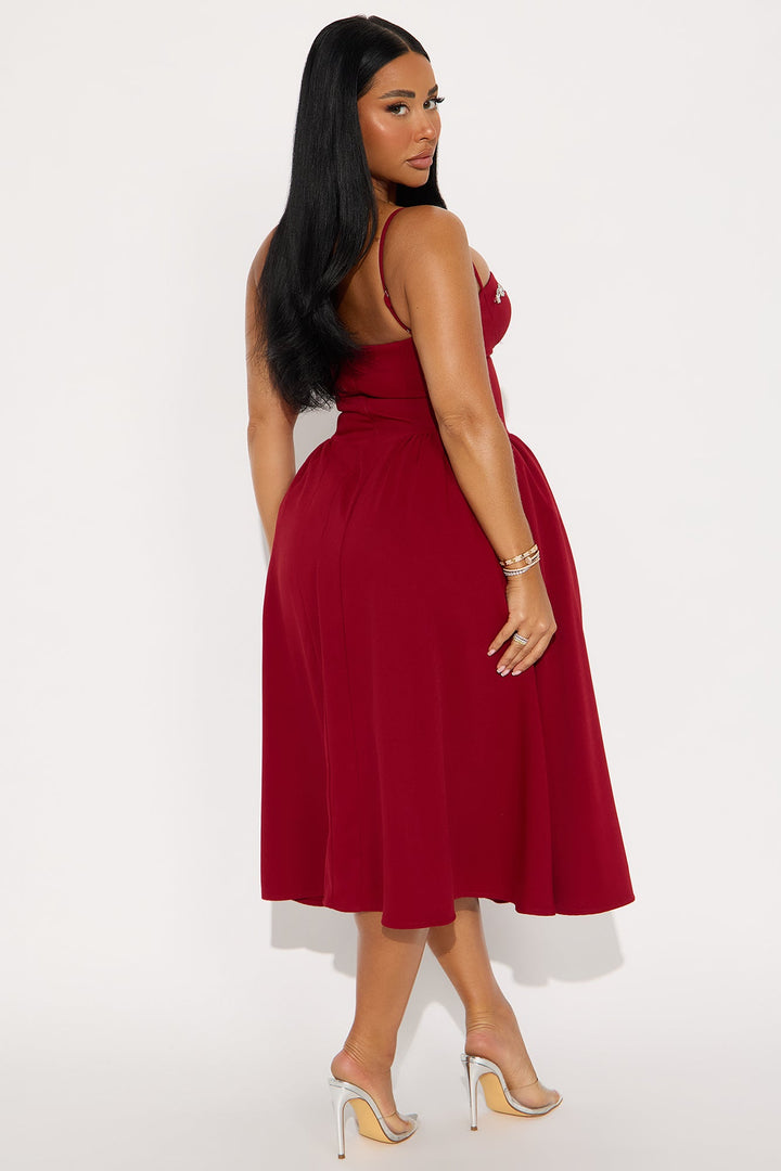 Abigail Rhinestone Midi Dress - Red