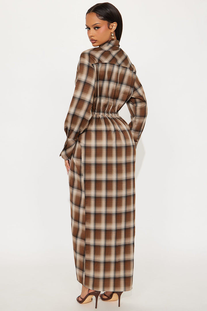 Xylia Plaid Maxi Dress - Brown