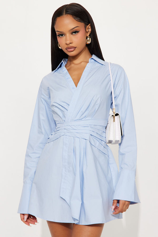 Ainsley Collar Shirt Mini Dress - Blue