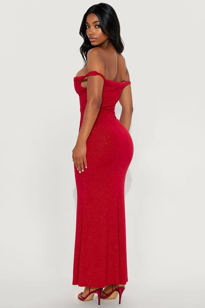 Valentina Glitter Midi Dress - DarkRed