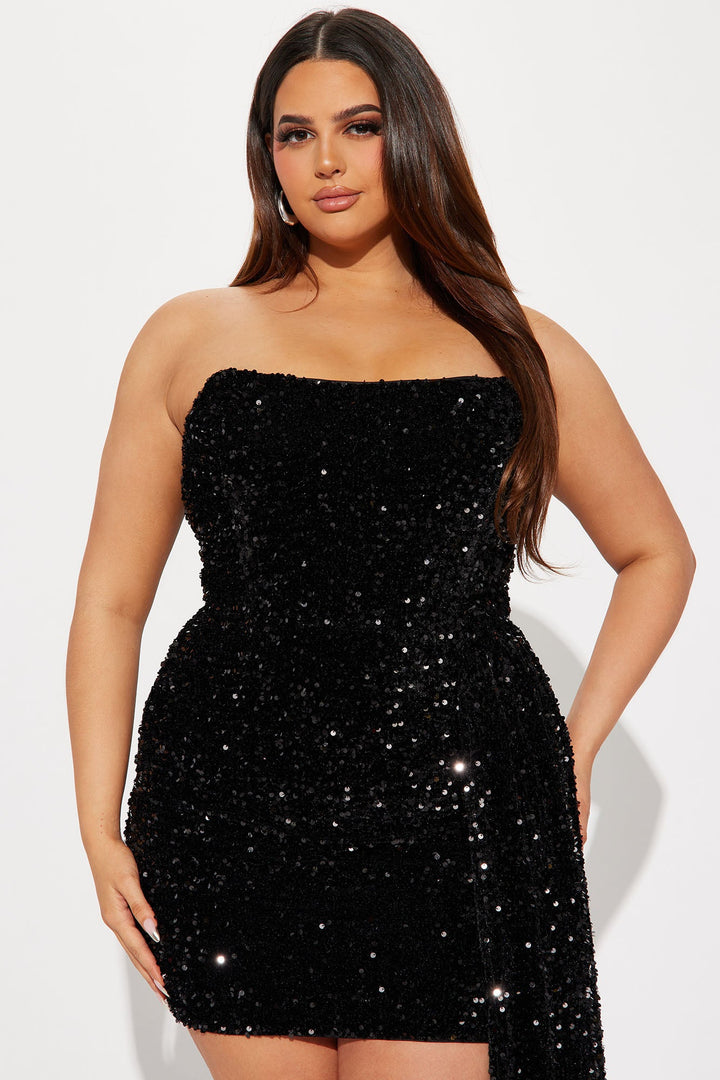Ava Draped Sequin Mini Dress - Black