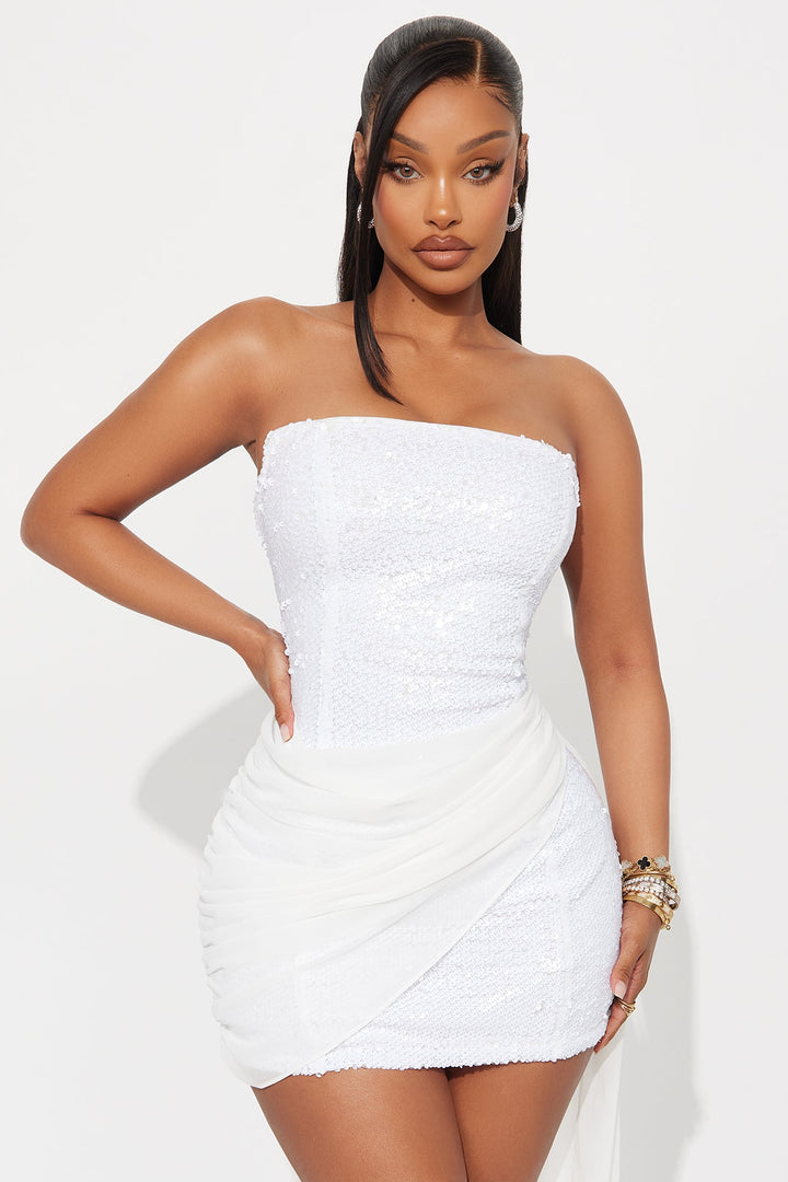 Glow Off Draped Sequin Mini Dress - White