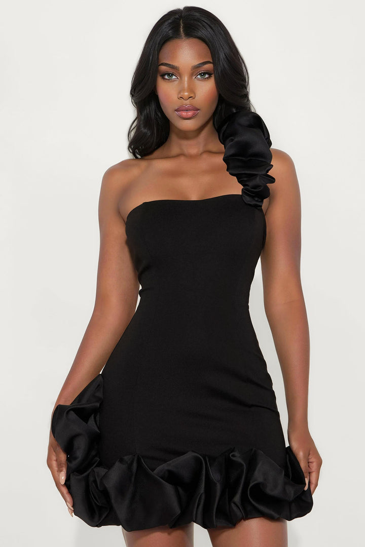 Tall Wilma Ruffle Mini Dress - Black