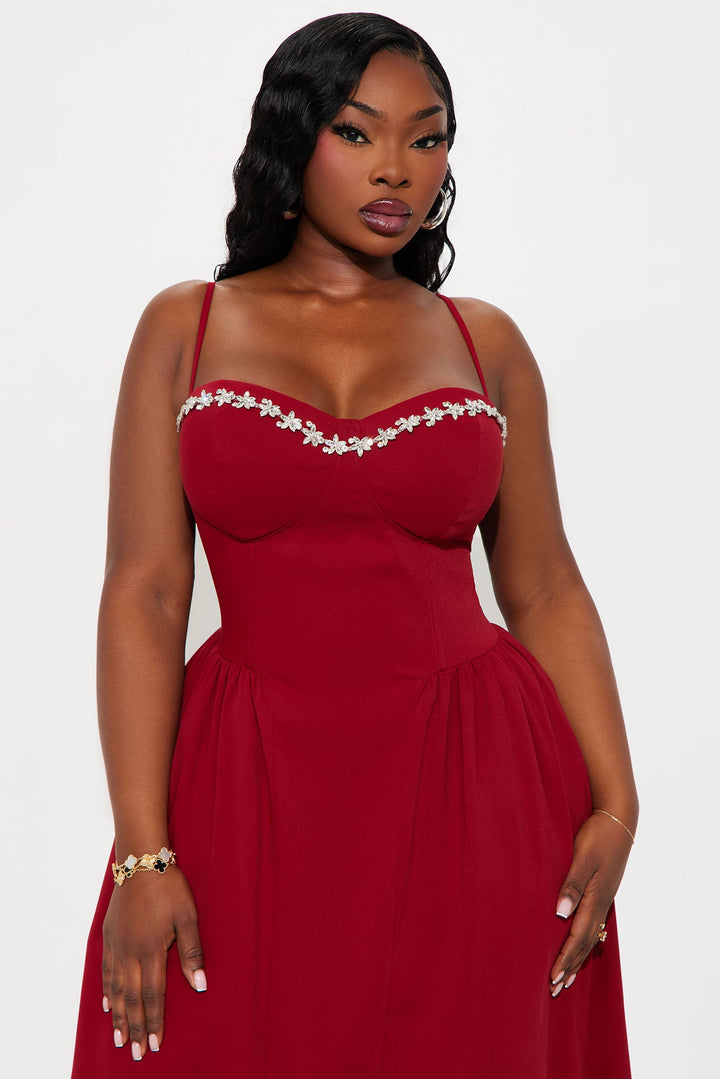 Abigail Rhinestone Midi Dress - Red