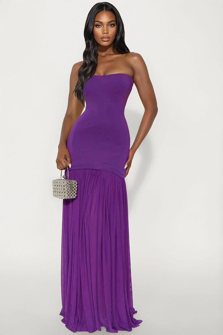 Mary Strapless Drop Waist Maxi Dress - Violet