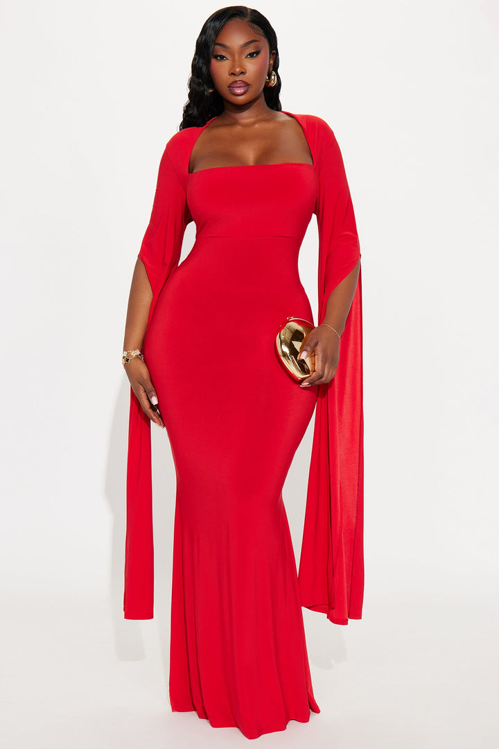 Thinking Rich Cape Maxi Dress - Red
