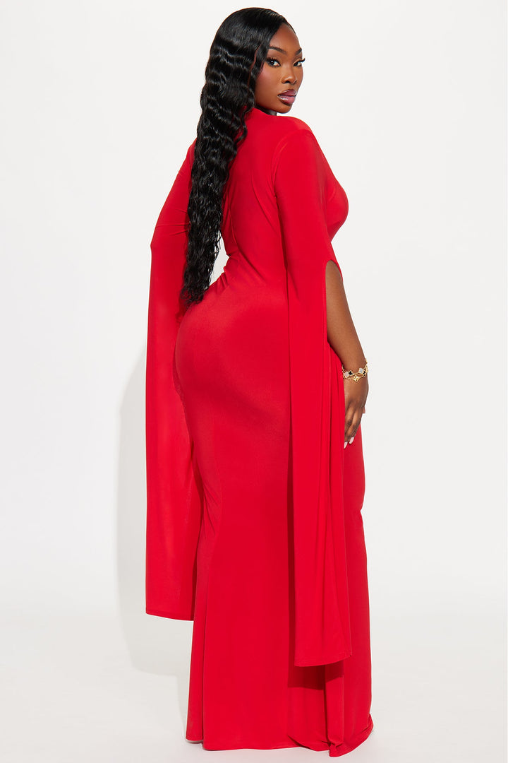 Thinking Rich Cape Maxi Dress - Red