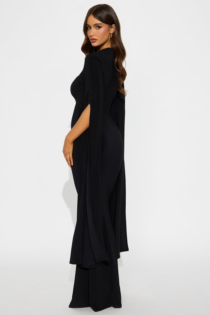 Thinking Rich Cape Maxi Dress - Black