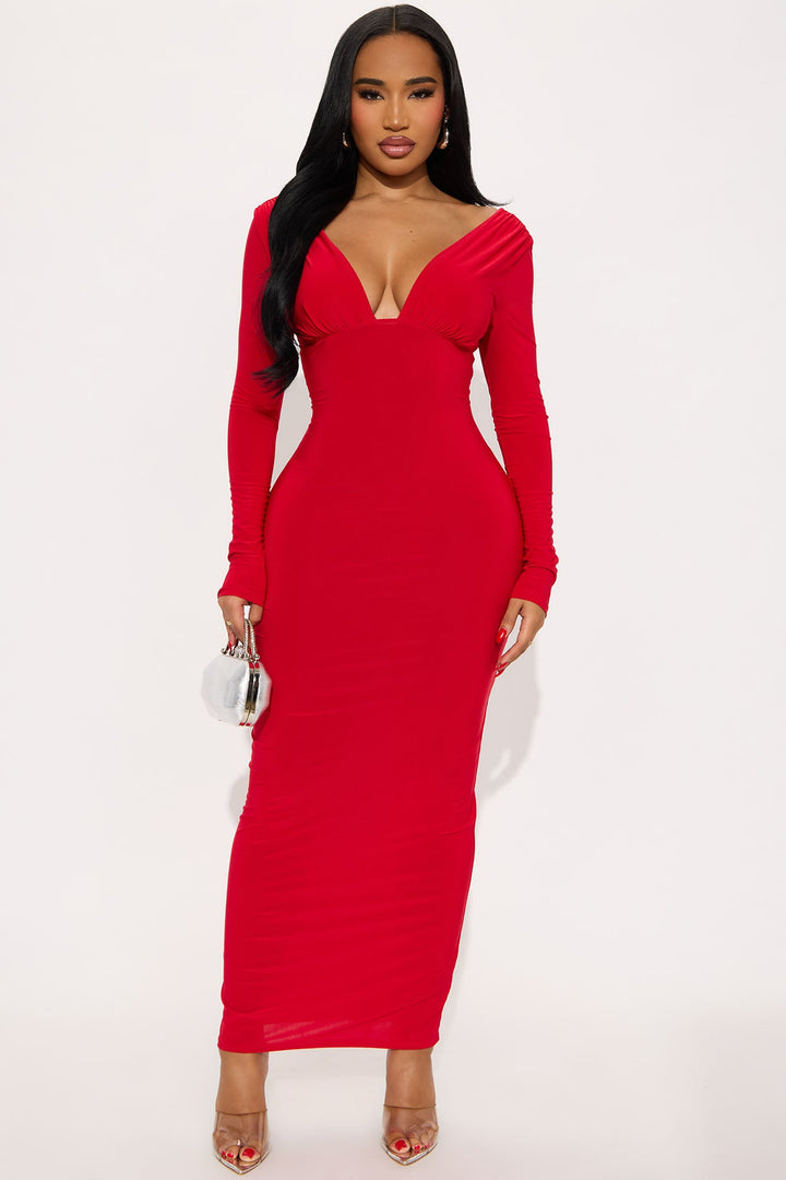Taylor Long Sleeve Venezia Maxi Dress - Red