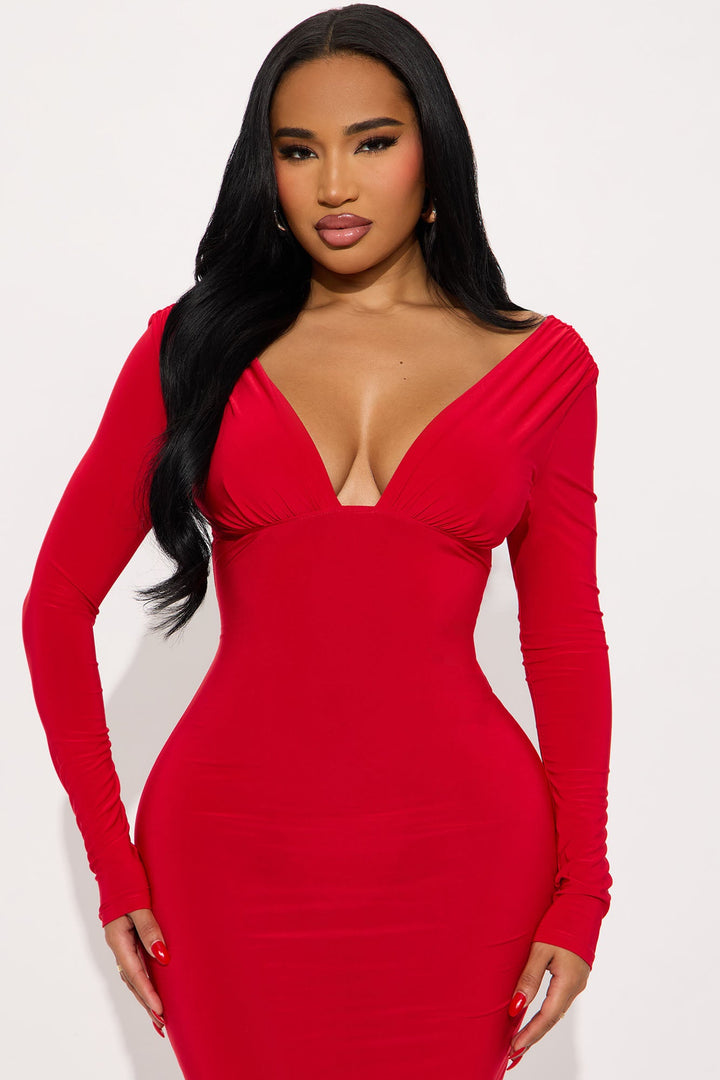 Taylor Long Sleeve Venezia Maxi Dress - Red