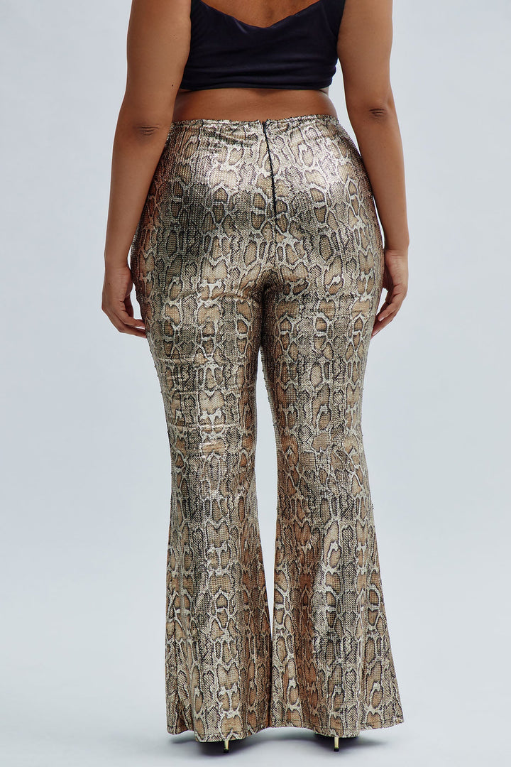 Hard To Get Leopard Sequin Flare Pant - Taupe/combo