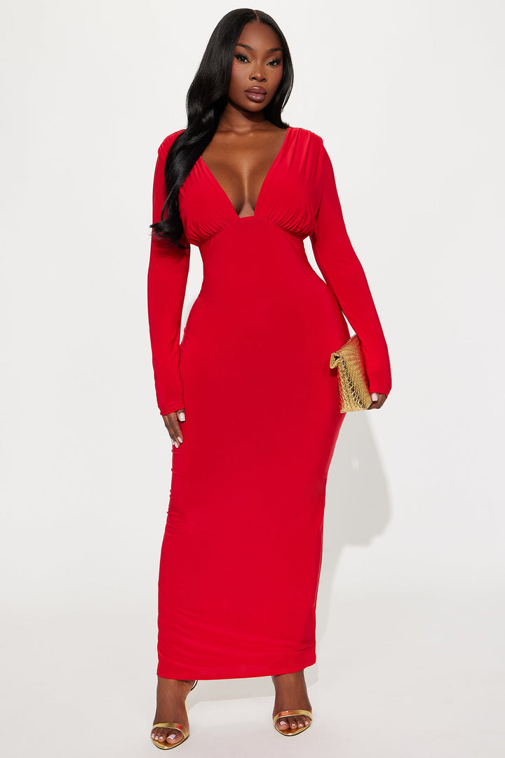 Taylor Long Sleeve Venezia Maxi Dress - Red