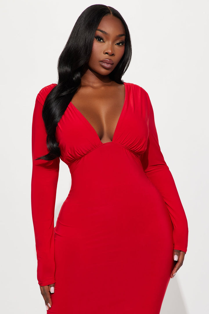 Taylor Long Sleeve Venezia Maxi Dress - Red