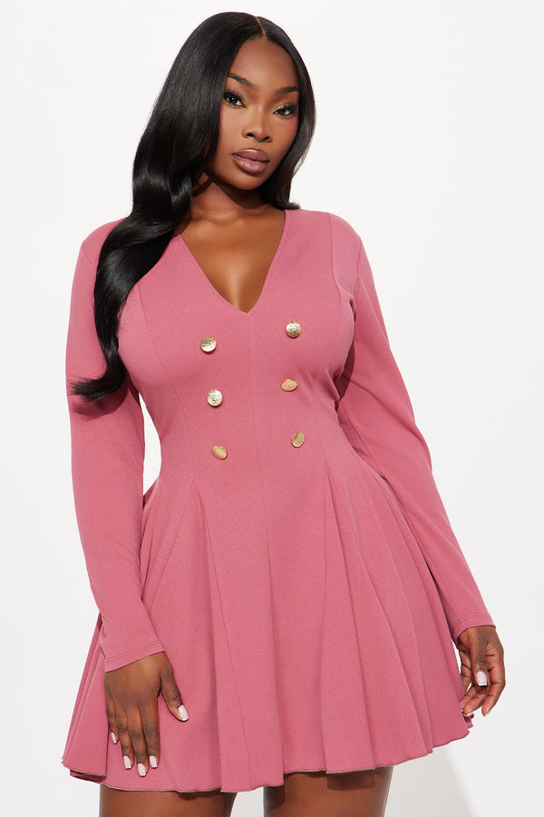 Queen Vibes Crepe Long Sleeve Mini Dress - Marsala