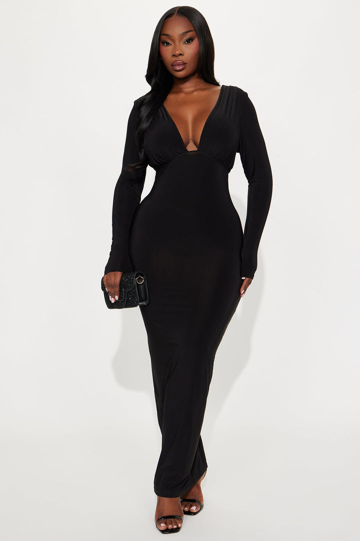 Taylor Long Sleeve Venezia Maxi Dress - Black