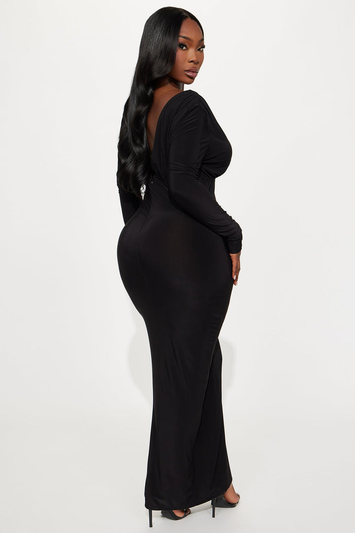 Taylor Long Sleeve Venezia Maxi Dress - Black