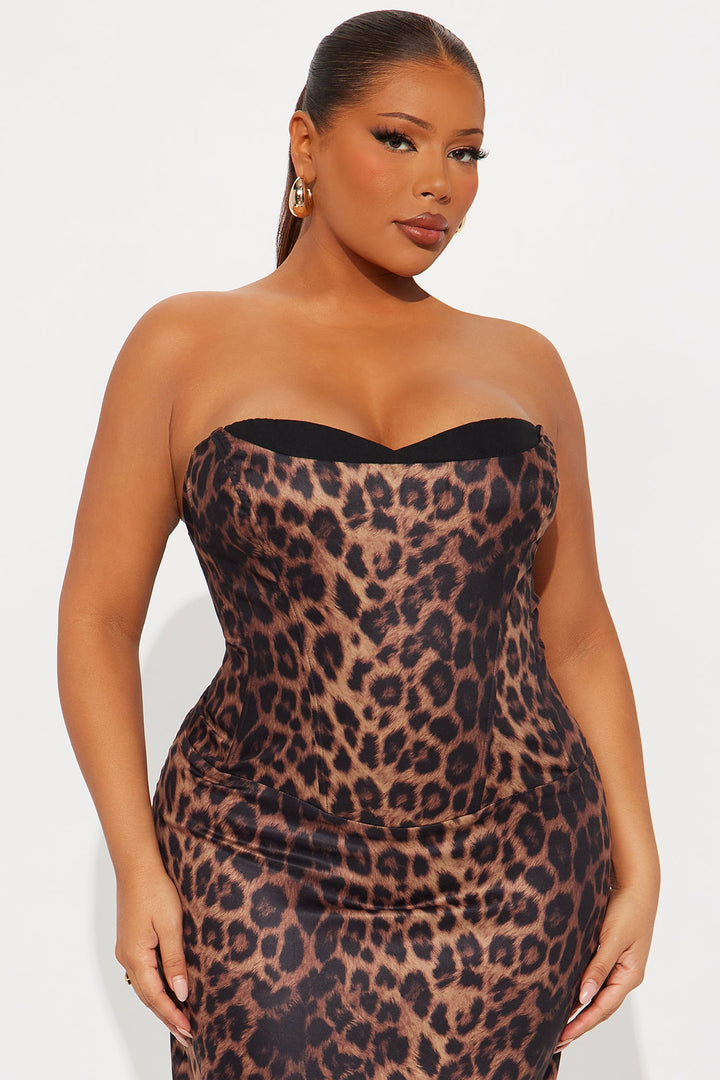 Formal Icon Leopard Corset Midi Dress - Leopard