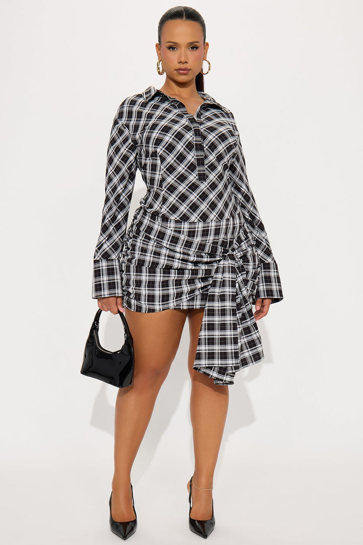 Haisley Plaid Mini Shirt Dress - Black/combo