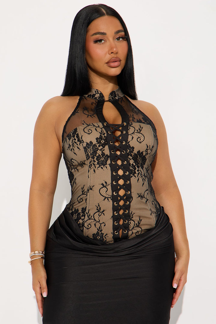 Nalani Lace Up Maxi Gown - Black