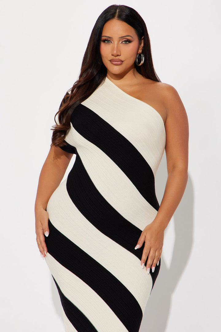 Akari Striped Sweater Midi Dress - Cream/combo