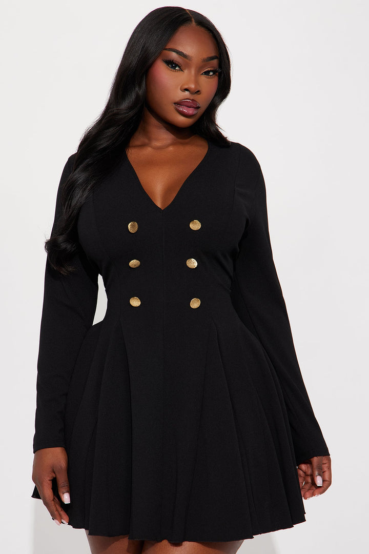 Queen Vibes Crepe Long Sleeve Mini Dress - Black