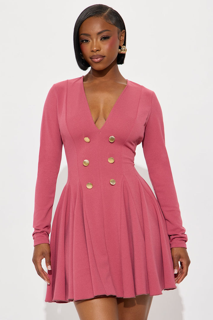 Queen Vibes Crepe Long Sleeve Mini Dress - Marsala