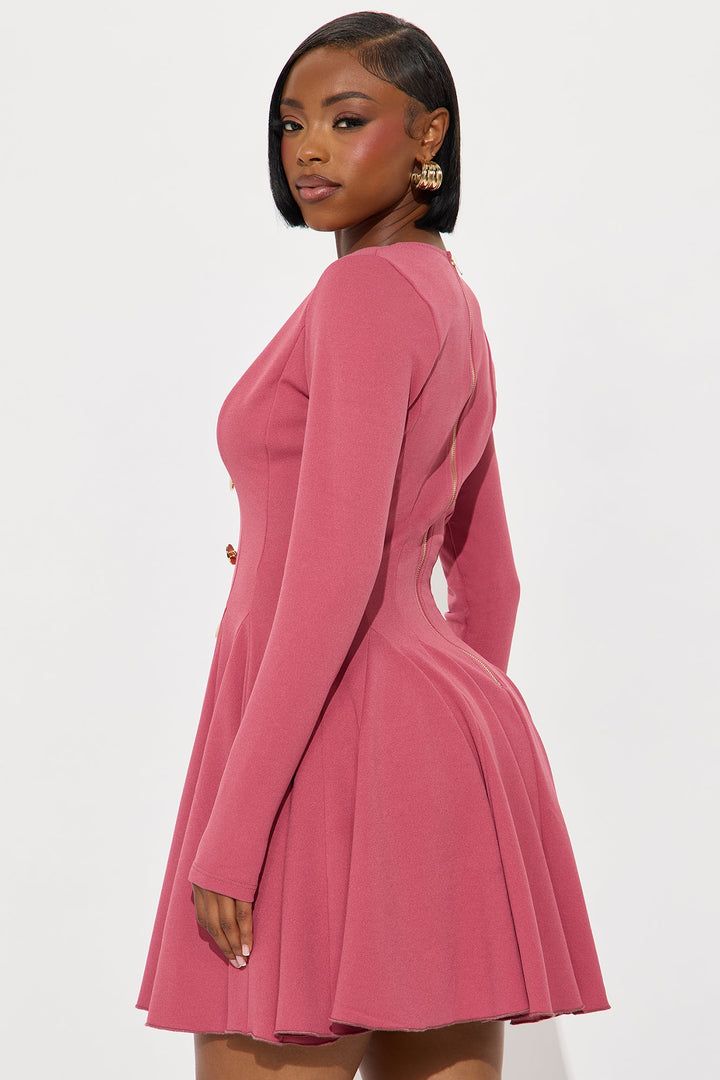 Queen Vibes Crepe Long Sleeve Mini Dress - Marsala