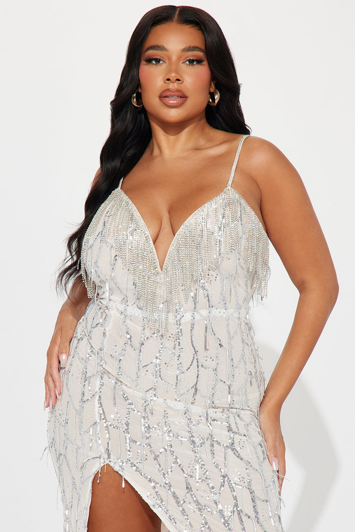 Millionaire Heiress Embellished Maxi Dress - Silver