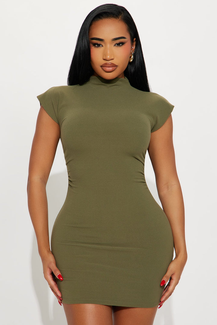 Serena Ribbed Mini Dress - Olive