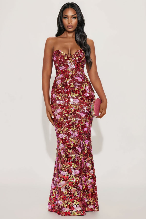 Totally It Sequin Maxi Gown - Pink/combo