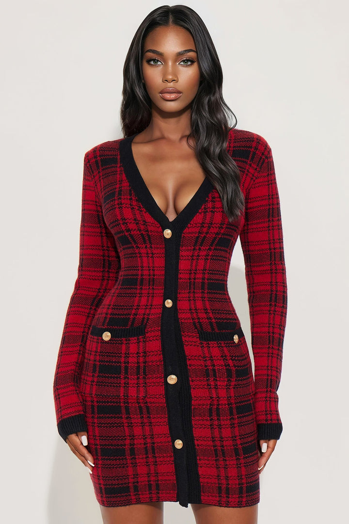 Tall Power Hour Plaid Mini Dress - Red/Black