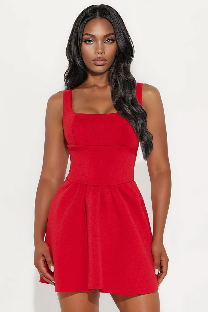 Alara Pleated Scuba Mini Dress - Red