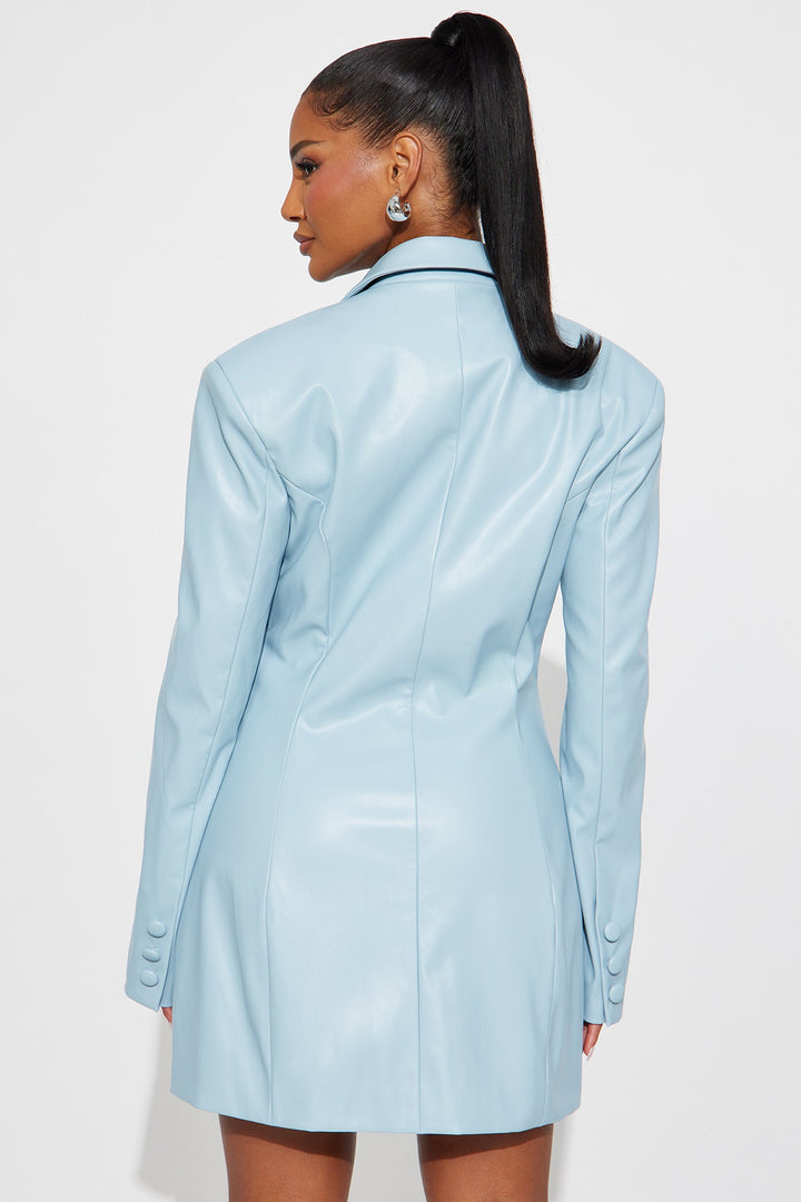Power Play Faux Leather Blazer Mini Dress - Blue