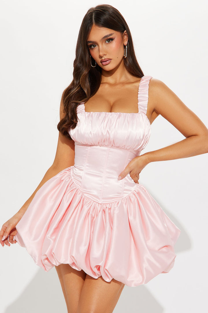 Libbey Satin Bubble Mini Dress - Blush
