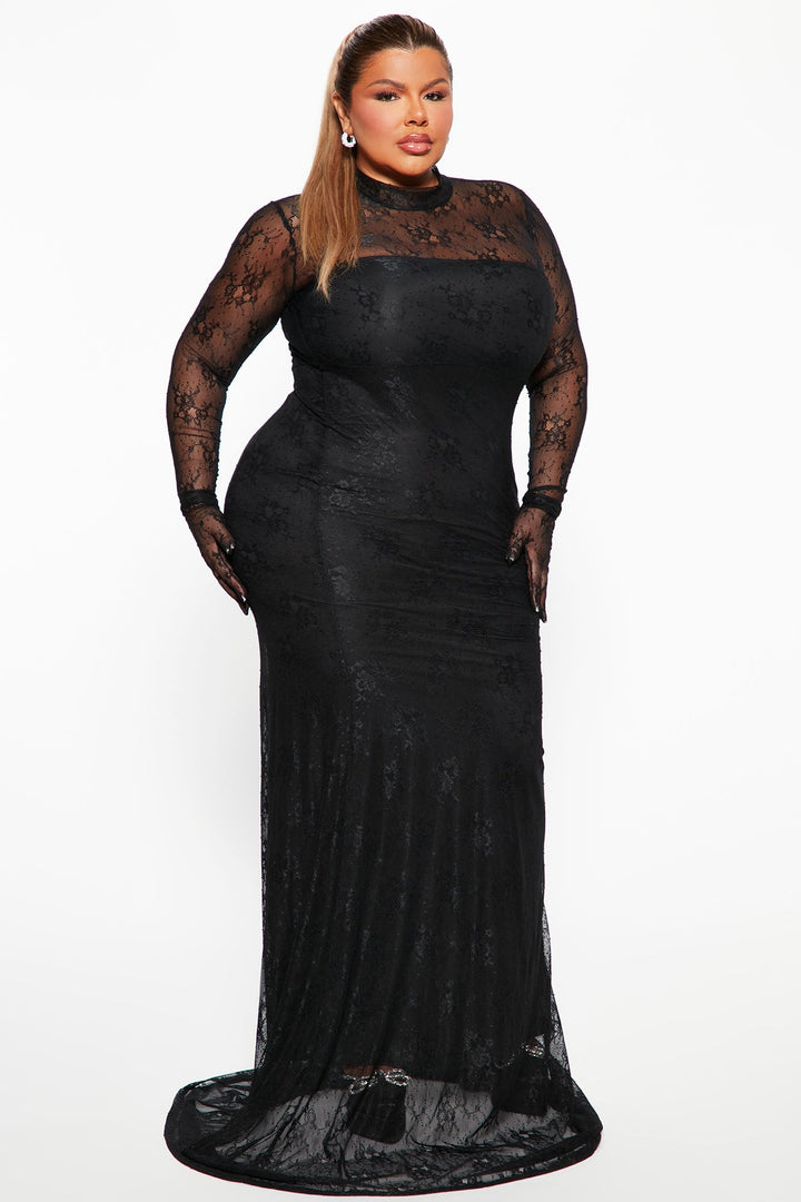 Portofino Gloved Lace Maxi Dress - Black