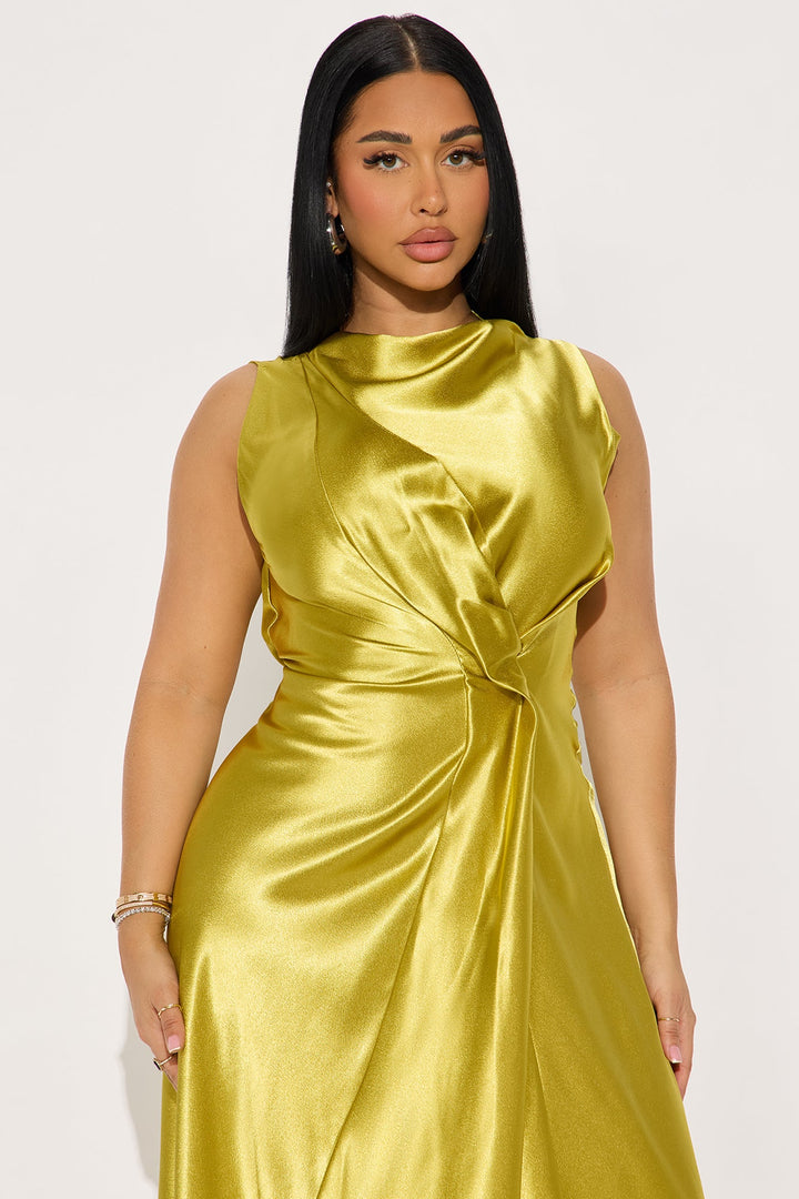 Zita Satin Maxi Dress - Chartreuse