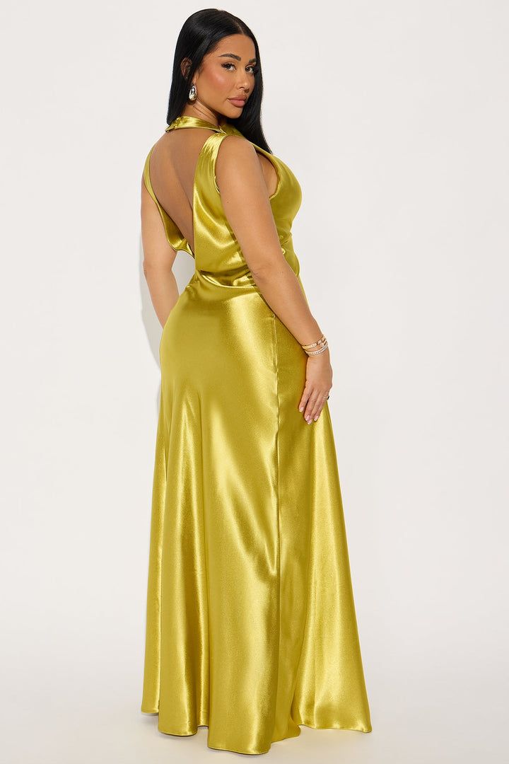 Zita Satin Maxi Dress - Chartreuse