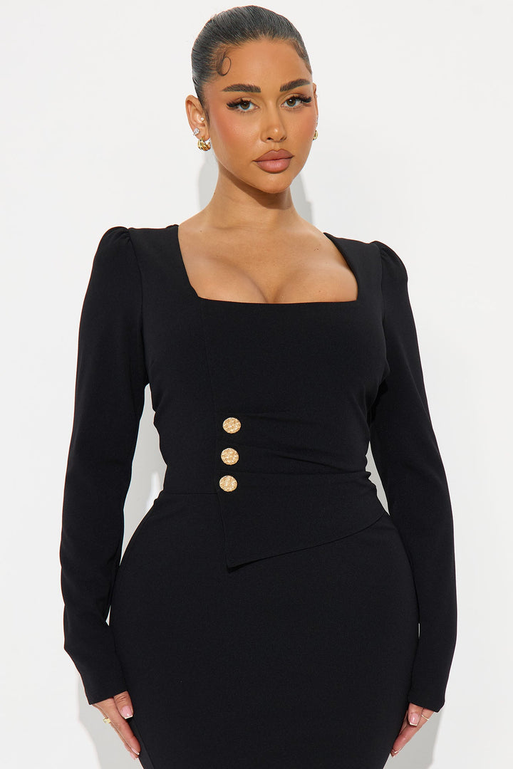Presley Long Sleeve Midi Dress - Black