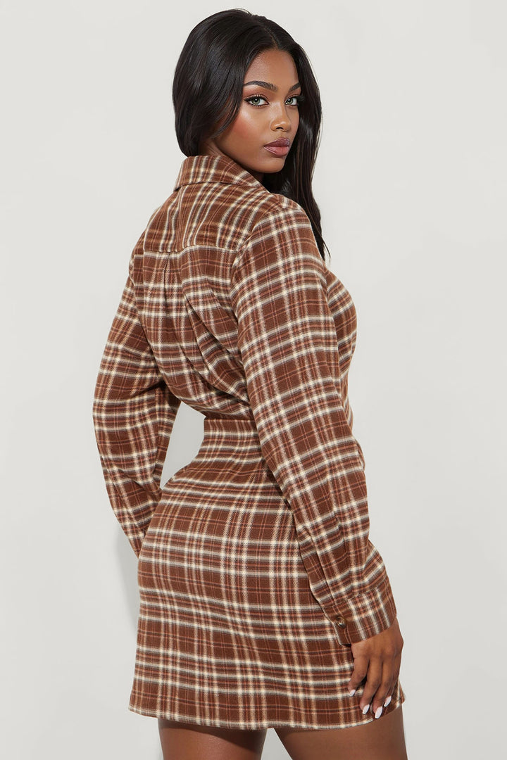 Tamara Tie Front Flannel Mini Dress - Brown Combo