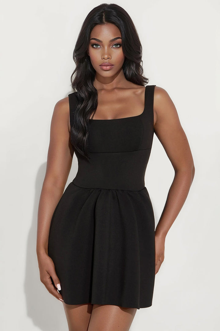 Alara Pleated Scuba Mini Dress - Black