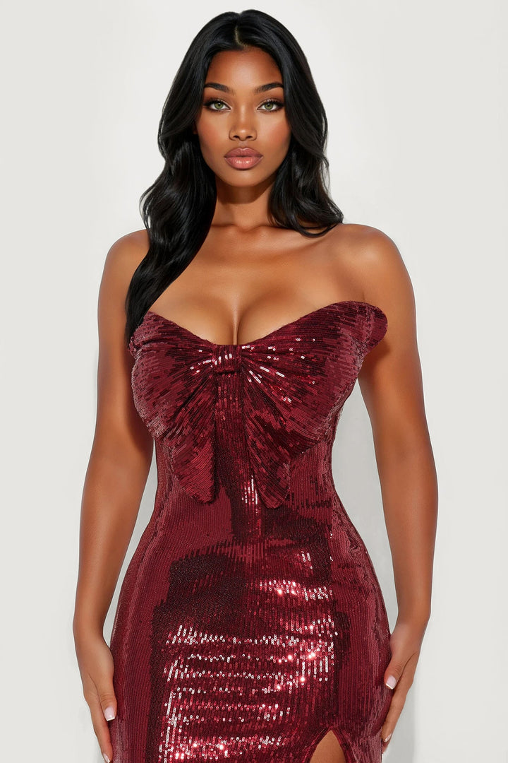 Debutante Sass Sequin Maxi Gown - Burgundy