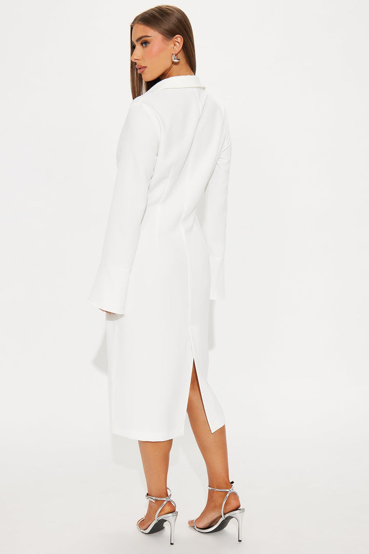 She Means Business Shirt Midi Dress - White
