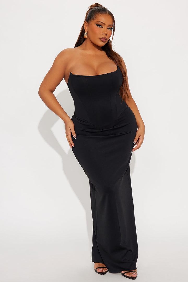 Temptations Strapless Scuba Corset Gown - Black