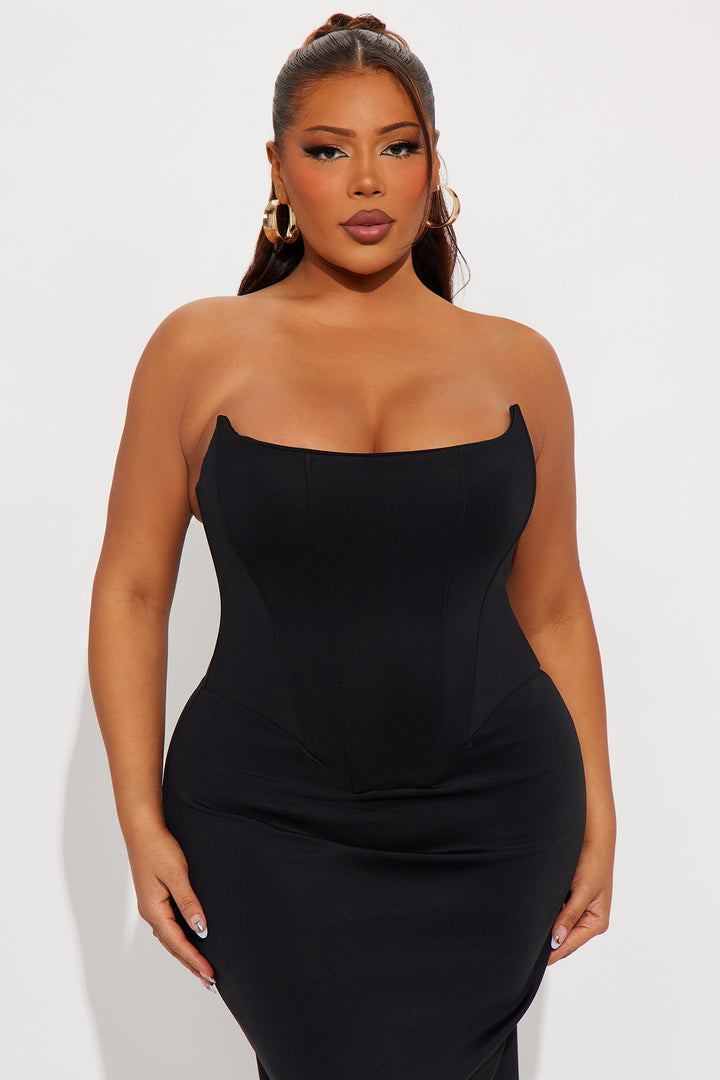 Temptations Strapless Scuba Corset Gown - Black