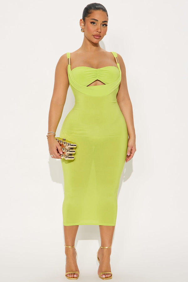 Alexa Cowl Neck Midi Dress - Chartreuse