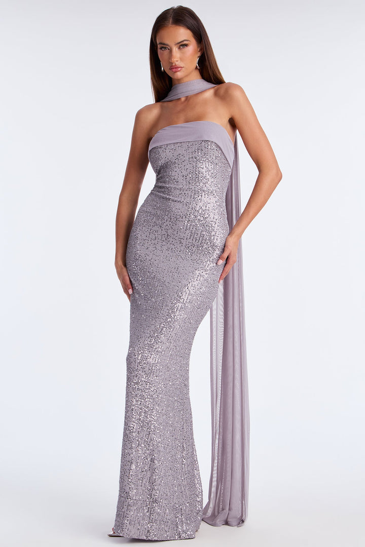 Cinnamon Sugar Sequin Gown - Grey/Silver