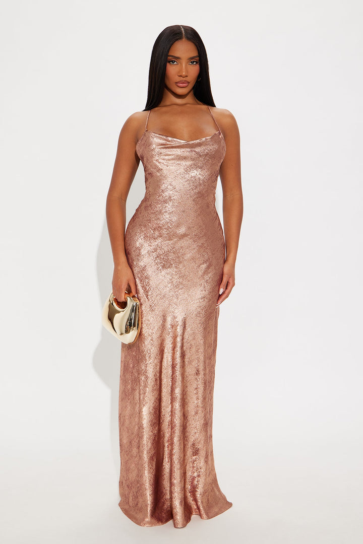 Radiant Energy Backless Maxi Dress - Bronze