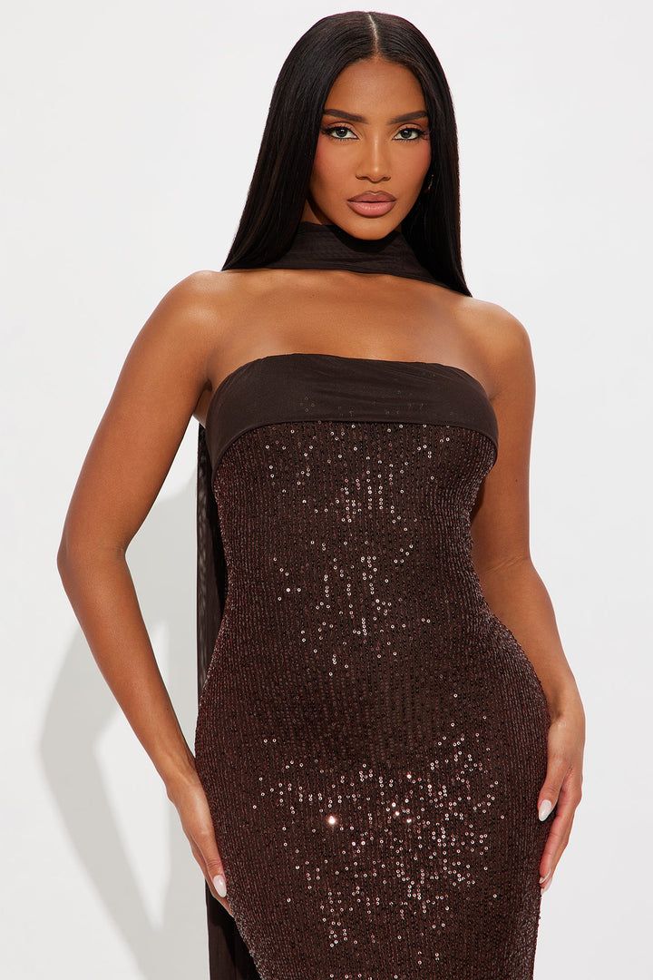 Cinnamon Sugar Sequin Gown - Chocolate