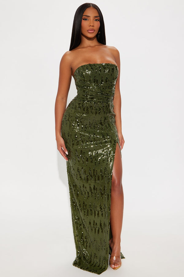 Deep Love Sequin Maxi Gown - Olive