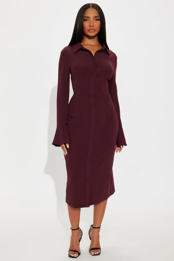 She Means Business Shirt Midi Dress - Plum
